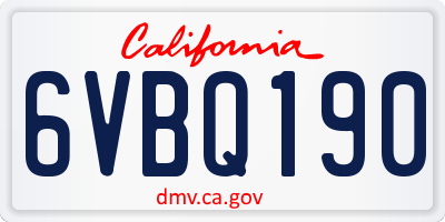 CA license plate 6VBQ190