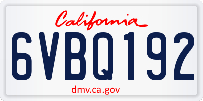 CA license plate 6VBQ192