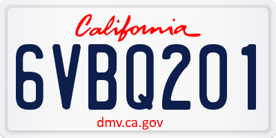 CA license plate 6VBQ201