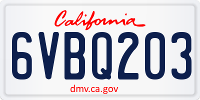 CA license plate 6VBQ203