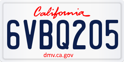 CA license plate 6VBQ205