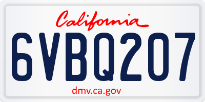 CA license plate 6VBQ207
