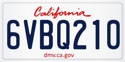CA license plate 6VBQ210