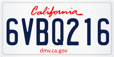 CA license plate 6VBQ216