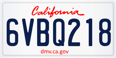 CA license plate 6VBQ218