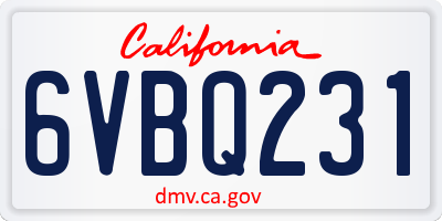 CA license plate 6VBQ231