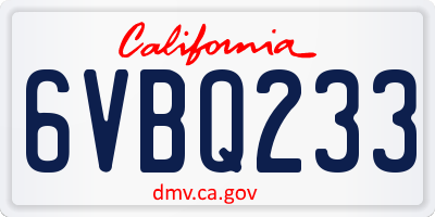 CA license plate 6VBQ233