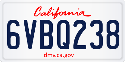CA license plate 6VBQ238