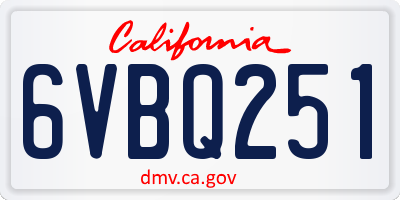 CA license plate 6VBQ251