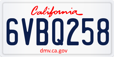 CA license plate 6VBQ258