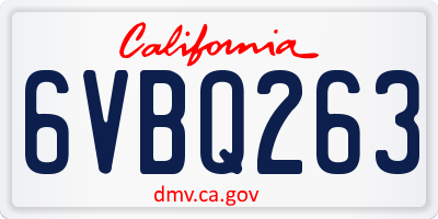CA license plate 6VBQ263