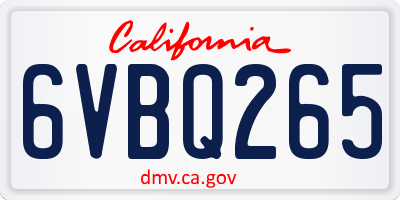 CA license plate 6VBQ265