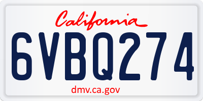 CA license plate 6VBQ274