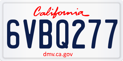 CA license plate 6VBQ277