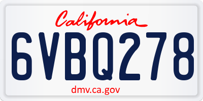 CA license plate 6VBQ278