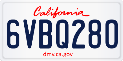 CA license plate 6VBQ280