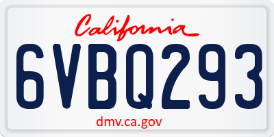 CA license plate 6VBQ293