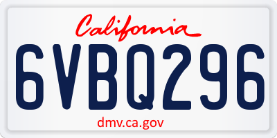 CA license plate 6VBQ296