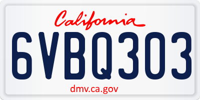 CA license plate 6VBQ303
