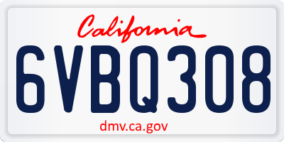 CA license plate 6VBQ308