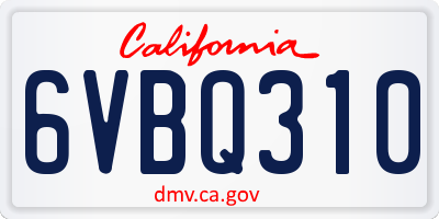 CA license plate 6VBQ310