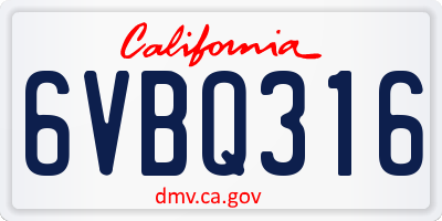 CA license plate 6VBQ316