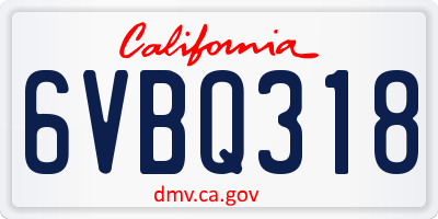 CA license plate 6VBQ318