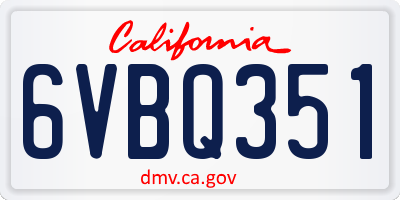 CA license plate 6VBQ351