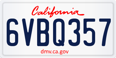 CA license plate 6VBQ357