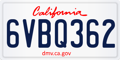 CA license plate 6VBQ362