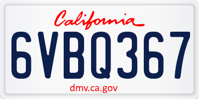 CA license plate 6VBQ367