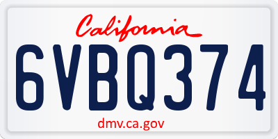 CA license plate 6VBQ374