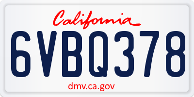 CA license plate 6VBQ378