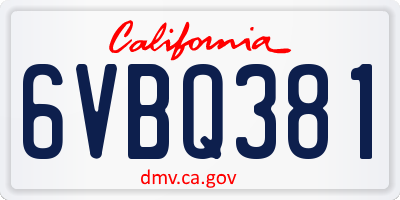 CA license plate 6VBQ381