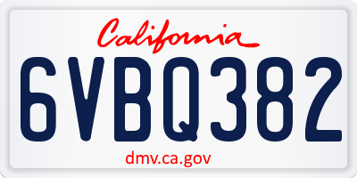 CA license plate 6VBQ382