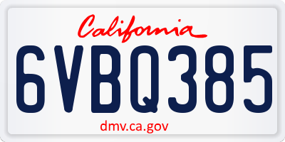 CA license plate 6VBQ385