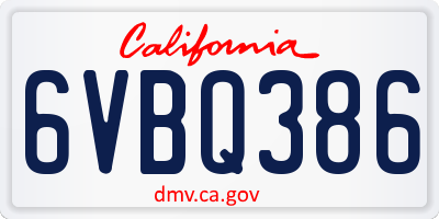 CA license plate 6VBQ386