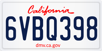 CA license plate 6VBQ398