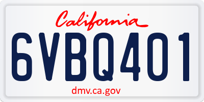 CA license plate 6VBQ401