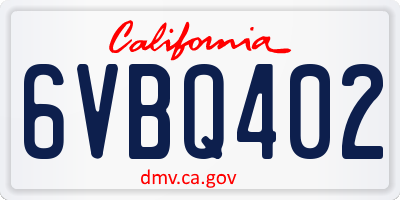 CA license plate 6VBQ402