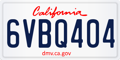 CA license plate 6VBQ404