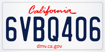 CA license plate 6VBQ406