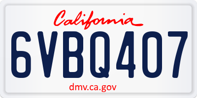 CA license plate 6VBQ407
