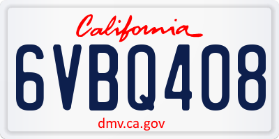 CA license plate 6VBQ408
