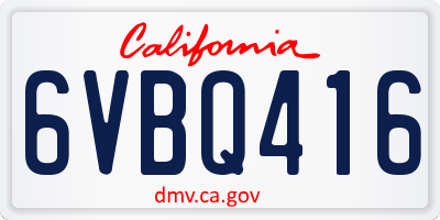 CA license plate 6VBQ416