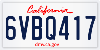 CA license plate 6VBQ417