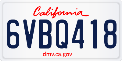 CA license plate 6VBQ418