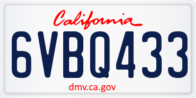 CA license plate 6VBQ433