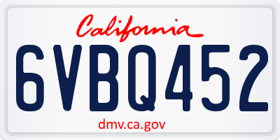 CA license plate 6VBQ452