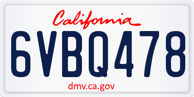 CA license plate 6VBQ478